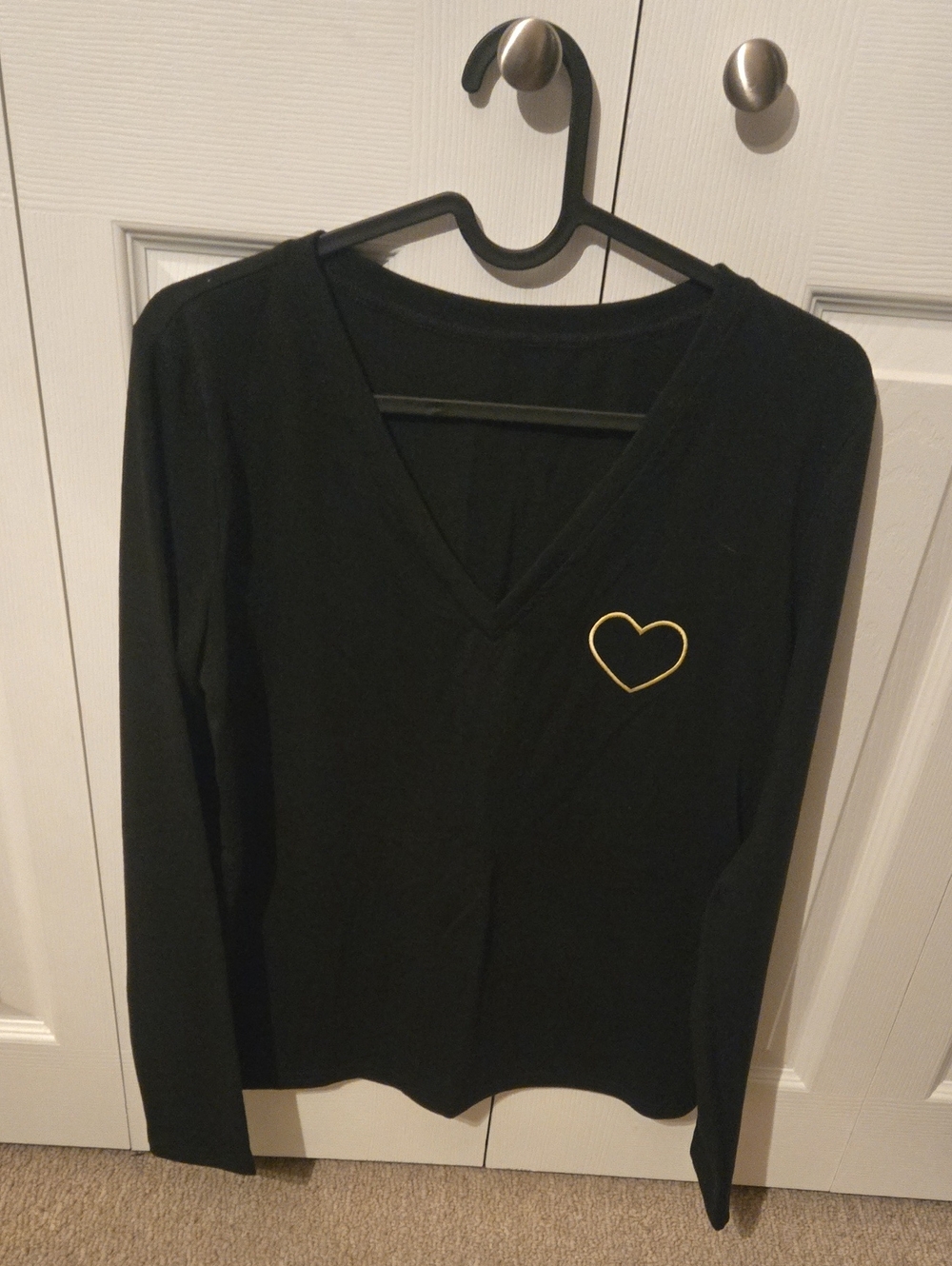Shein Black V-Neck Long Sleeve Top with Gold Heart Accent Bundle X 2